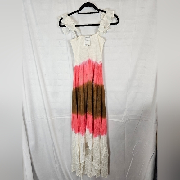 AREA Stars Bella dip-dye Maxi ruffle dress neutral in pink and brown flutter - Picture 1 of 6